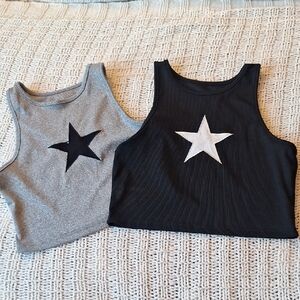 Source Unknown Star Cropped Tank Tops - Gray and Black Size M